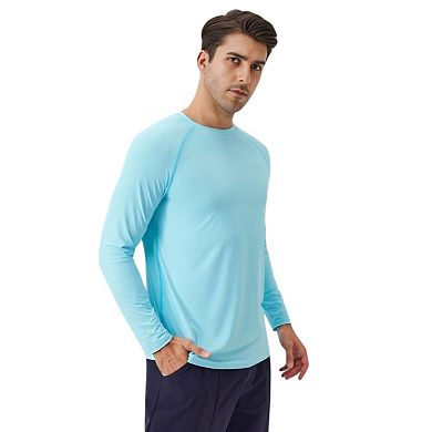 Men's Long Sleeve Performance Shirt with Raglan Sleeves and Lightweight Stretch Fabric