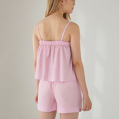 Women's Striped Pajama Set with Ruffle Trim Cami Top and Relaxed Fit Shorts