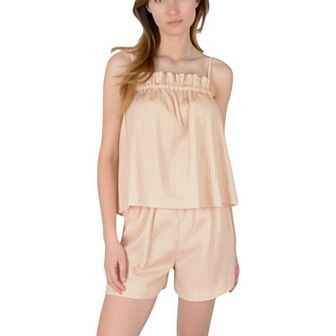 Women's Striped Pajama Set with Ruffle Trim Cami Top and Relaxed Fit Shorts