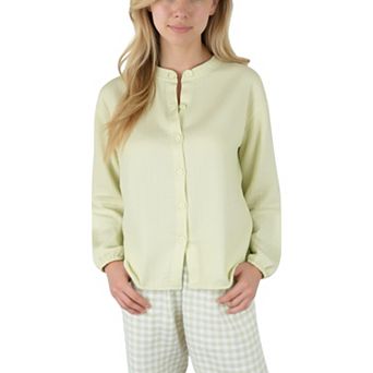 Women's Woven Pajama Set with Button-Up Top and Relaxed Gingham Print Lounge Pants