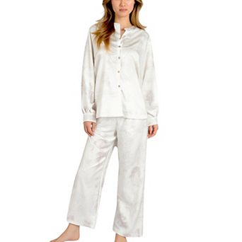 Women's Toile Print Button Up Pajama Set with Long Sleeve Top and Elastic Waist Drawstring Pants