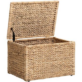 eHemco Heavy-duty Water Hyacinth Wicker Storage Trunk with Metal Frame, 23.3 in Natural