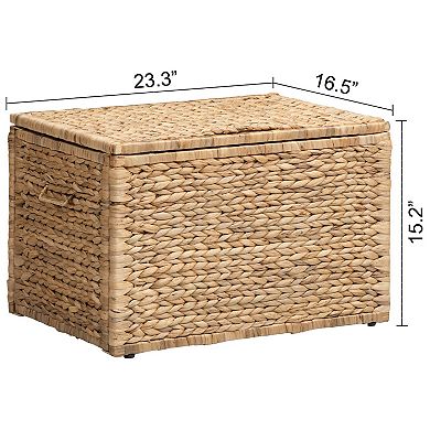 eHemco Heavy-duty Water Hyacinth Wicker Storage Trunk with Metal Frame, 23.3 Inches, Natural