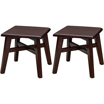 eHemco Solid Hardwood Wooden Step Stool with 2 Cross Brace Support for Adults and Kids, Set of 2