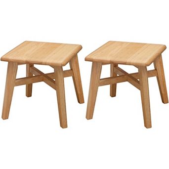 eHemco Solid Hardwood Wooden Step Stool with 2 Cross Brace Support for Adults and Kids, Set of 2