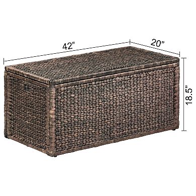 eHemco Water Hyacinth Wicker Storage Trunk with Metal Frame, 42 Inches, Brown Wash