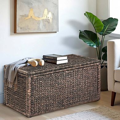 eHemco Water Hyacinth Wicker Storage Trunk with Metal Frame, 42 Inches, Brown Wash