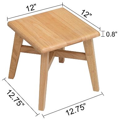 eHemco Solid Hardwood Wooden Step Stool with 2 Cross Brace Support for Adults and Kids, 12.25 Inches