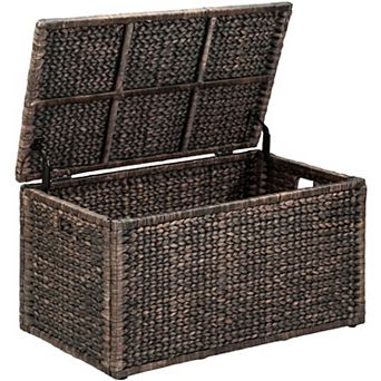 eHemco Water Hyacinth Wicker Storage Trunk with Metal Frame, 36 in Brown Wash