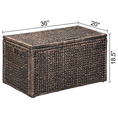 eHemco Water Hyacinth Wicker Storage Trunk with Metal Frame, 36 Inches, Brown Wash