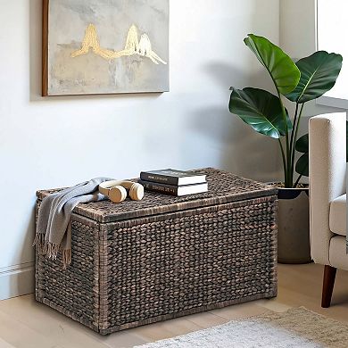 eHemco Water Hyacinth Wicker Storage Trunk with Metal Frame, 36 Inches, Brown Wash