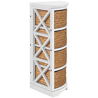 eHemco Hampton Meadows 4 Tier X-Side Corner End Table Storage Cabinet with 4 Wicker Baskets