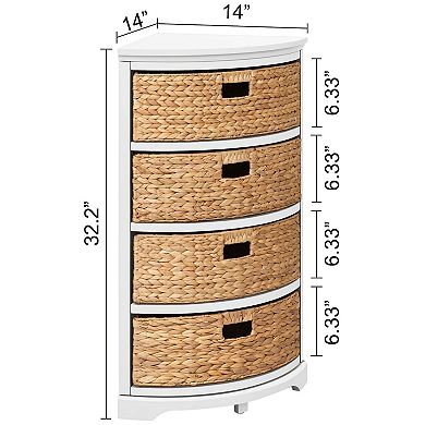 eHemco Hampton Meadows 4 Tier X-Side Corner End Table Storage Cabinet with 4 Wicker Baskets