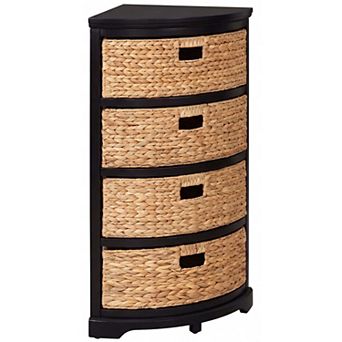 eHemco Hampton Meadows 4 tier X-Side Corner End Table Storage Cabinet with 4 Wicker Baskets
