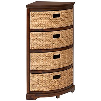 eHemco Hampton Meadows 4 tier X-Side Corner End Table Storage Cabinet with 4 Wicker Baskets