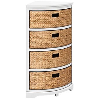 eHemco Hampton Meadows 4 tier X-Side Corner End Table Storage Cabinet with 4 Wicker Baskets