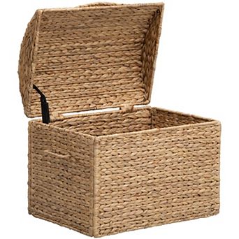 eHemco Heavy-duty Water Hyacinth Wicker Storage Trunk with Metal Frame and Arch Lid, 20.5", Natural