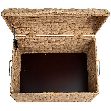 eHemco Heavy-duty Water Hyacinth Wicker Storage Trunk with Metal Frame and Arch Lid, 20.5", Natural
