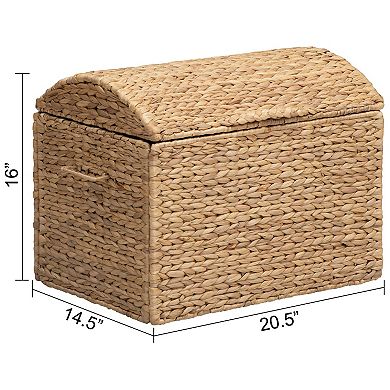 eHemco Heavy-duty Water Hyacinth Wicker Storage Trunk with Metal Frame and Arch Lid, 20.5", Natural