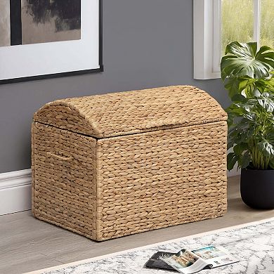 eHemco Heavy-duty Water Hyacinth Wicker Storage Trunk with Metal Frame and Arch Lid, 20.5", Natural