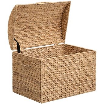 eHemco Heavy-duty Water Hyacinth Wicker Storage Trunk with Metal Frame and Arch Lid, 24.4", Natural