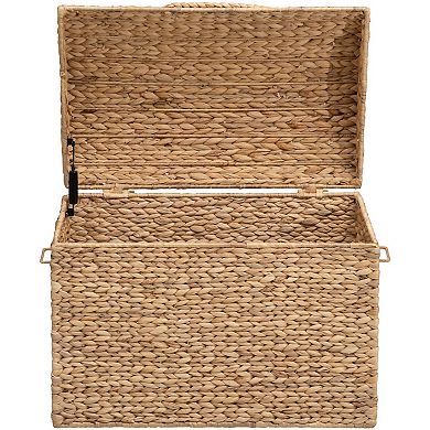 eHemco Heavy-duty Water Hyacinth Wicker Storage Trunk with Metal Frame and Arch Lid, 24.4", Natural