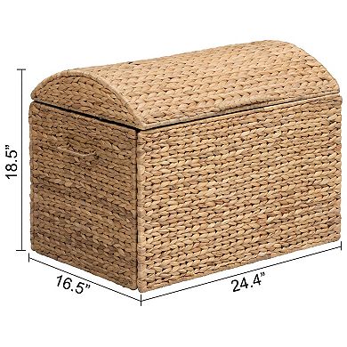 eHemco Heavy-duty Water Hyacinth Wicker Storage Trunk with Metal Frame and Arch Lid, 24.4", Natural