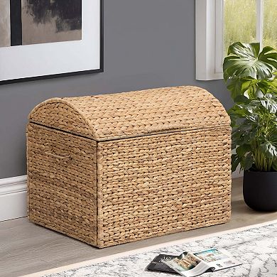 eHemco Heavy-duty Water Hyacinth Wicker Storage Trunk with Metal Frame and Arch Lid, 24.4", Natural