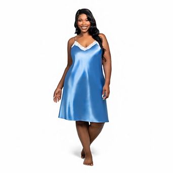 Plus Size Lilac+London Solid Chemise with Lace Trim