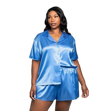 Plus Size Lilac+London Stripe Jacquard 2-Piece Pajama Top & Pajama Shorts Set