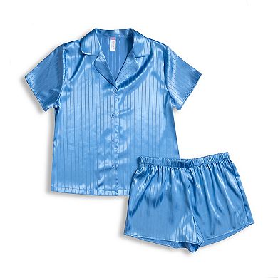Plus Size Lilac+London Stripe Jacquard 2-Piece Pajama Top & Pajama Shorts Set