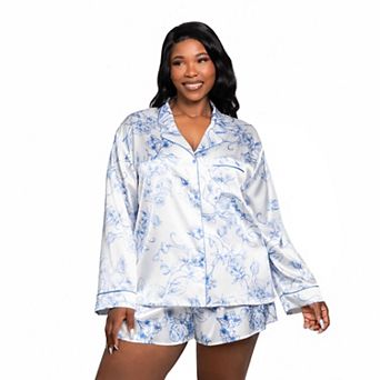 Plus Size Lilac+London Print 2 pc Pajama Top & Pajama Shorts Set