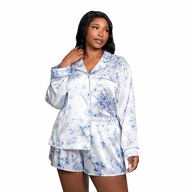 Plus Size Lilac+London Print 2-Piece Pajama Top & Pajama Shorts Set