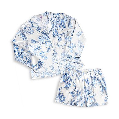 Plus Size Lilac+London Print 2-Piece Pajama Top & Pajama Shorts Set