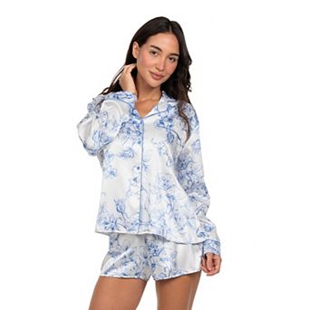 Women's Lilac+London Print 2 pc Long Sleeve Pajama Top & Pajama Shorts Set