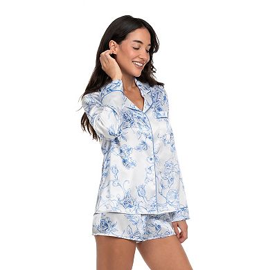 Women's Lilac+London Print 2-Piece Long Sleeve Pajama Top & Pajama Shorts Set
