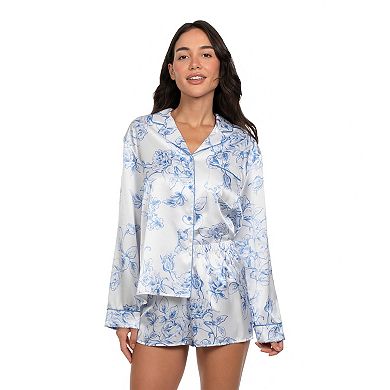 Women's Lilac+London Print 2-Piece Long Sleeve Pajama Top & Pajama Shorts Set