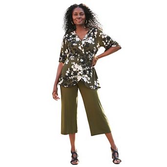 Jessica London Women's Plus Size Asymmetrical Twist Neck Tunic