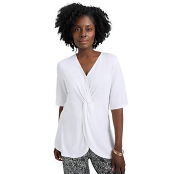 Jessica London Women's Plus Size Asymmetrical Twist Neck Tunic