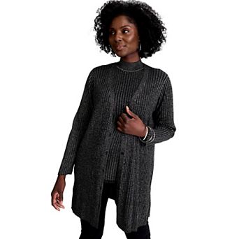 Jessica London Women's Plus Size Ribbed Midi Cardigan