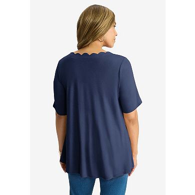 Jessica London Women's Plus Size Scalloped V-Neck Tunic