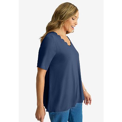 Jessica London Women's Plus Size Scalloped V-Neck Tunic
