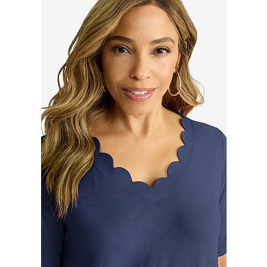 Jessica London Women's Plus Size Scalloped V-Neck Tunic