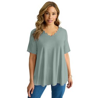 Jessica London Women's Plus Size Scalloped V-Neck Tunic