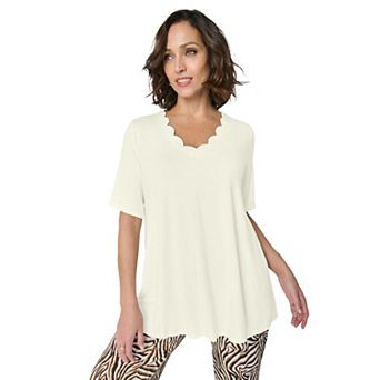 Jessica London Women's Plus Size Scalloped V-Neck Tunic