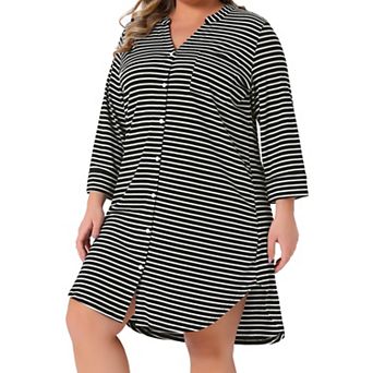 Plus Size Women's Button Down Sleepshirt Soft Pajamas Dress V Neck 3/4 Sleeve Nightgown Nightdress