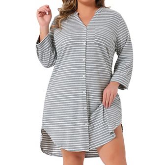 Plus Size Women's Button Down Sleepshirt Soft Pajamas Dress V Neck 3/4 Sleeve Nightgown Nightdress