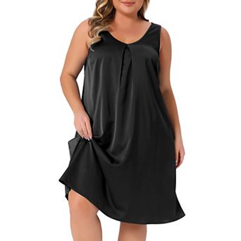 Plus Size Satin Nightgown for Women V Neck Sleeveless Pleated Sleep Nightshirt Soft Tank Nightdress