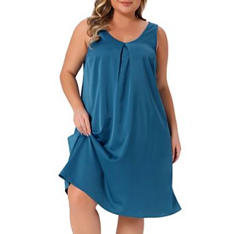 Plus Size Satin Nightgown for Women V Neck Sleeveless Pleated Sleep Nightshirt Soft Tank Nightdress