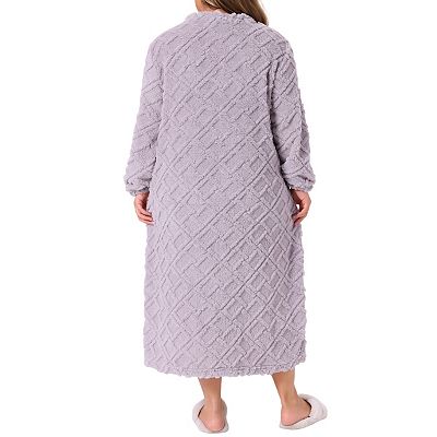 Plus Size Women's Cozy Long Sleeve Pajama Dress Fuzzy Loungewear Loose Home  Wear Long Nightgowns